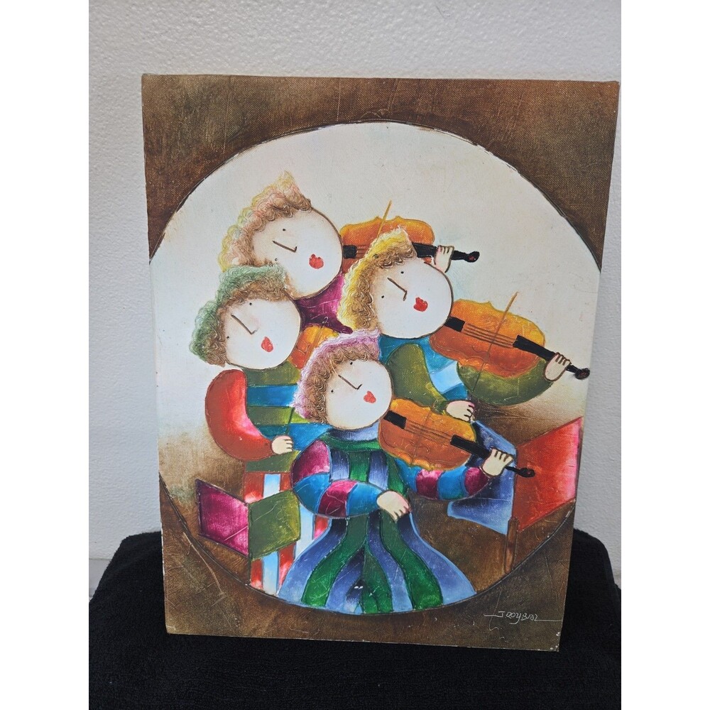 Joyce Roybal Style Acrylic Painting Children Musicians Piano Violin Canvas